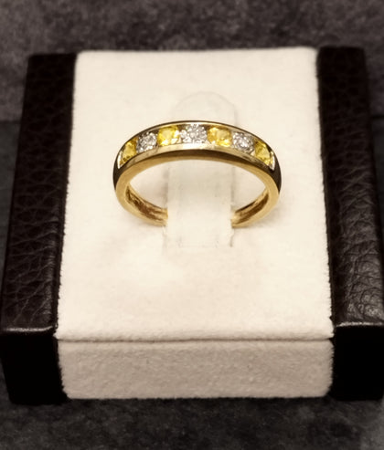 9ct Yellow Gold Clear & Yellow Stones Eternity Ring Size -O