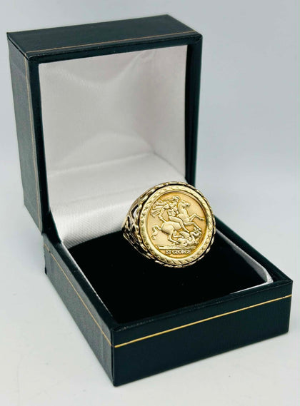 9CT Yellow Gold Ring, St George's Foil, 4.7G, Size:Q/58, Boxed