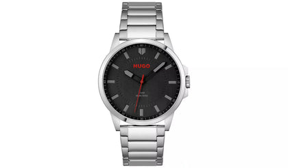 HUGO Men's Black Dial Silver Stainless Steel Bracelet Watch. HU.420.1.14.3648