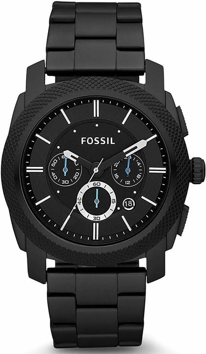 Men Fossil Chronograph Black Stainless Steel Watch fs4552
