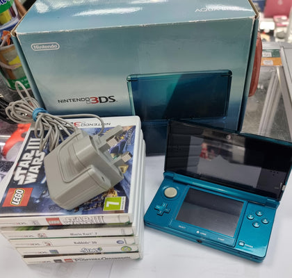 Nintendo 3DS Aqua  Blue With Charger Handheld Console Boxed With Games