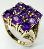 9ct yellow gold cluster ring with purple stones size N 1/2