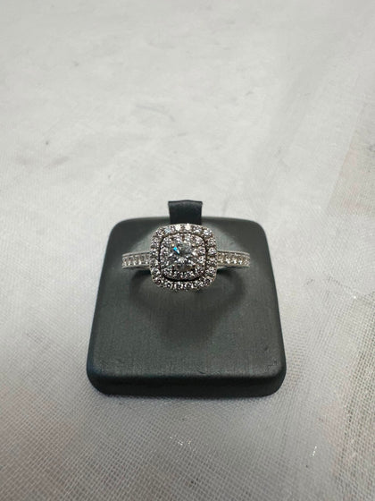 14ct White Gold Multi Clear Gem Ring - Size T
