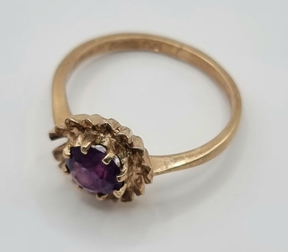 Gold Purple Amethyst Ring Size K 1/2