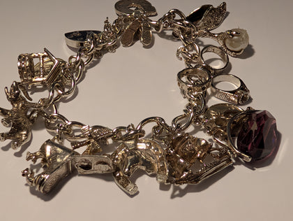 Vintage Silver Charm Bracelet With Charms