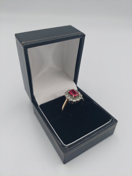 9CT Yellow Gold Ring 2.9Grams, with Prestigious Pink Stone and Zirconia Stones, 375 Hallmarked, Size: N