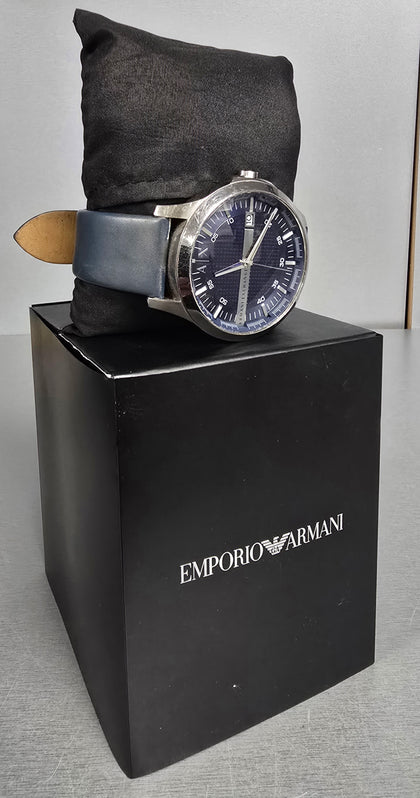 Armani Exchange Hampton 46mm Blue Dial Leather Mens Quartz Watch AX2133