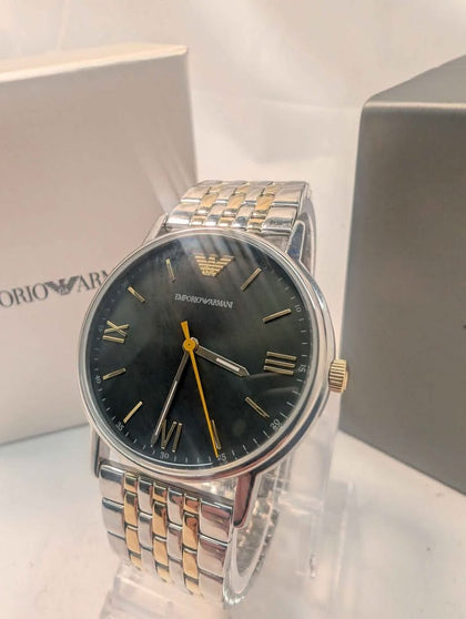 Emporio Armani AR11228 Quartz Mens Watch - 41mm - Green Dial - Two Tone Round Bracelet - Boxed