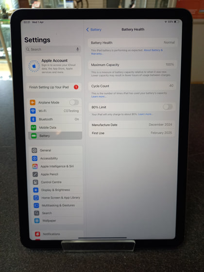 Apple iPad Air 11 Wi-Fi 128gb 100%bh 40 Cylcle Count