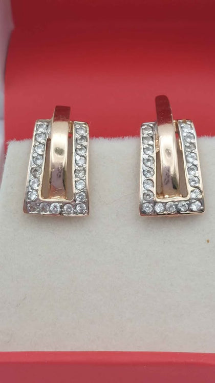 14ct 585 yellow gold earrings with white stones 3.27g Boxed