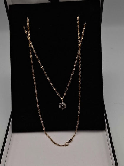 9ct Yellow Gold Necklace With Foral CZ Pendant - 22