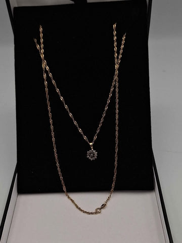 9ct Yellow Gold Necklace With Foral CZ Pendant - 22