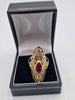 14ct Yellow And White Gold Marquise Red Gemstone Patterned Fancy Ring - Size R - 3.90 Grams