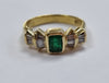 18ct Gold Diamond Ring Green Stones Size L