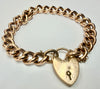 9ct rose gold curb chain bracelet with heart shaped padlock and safety chain 8"