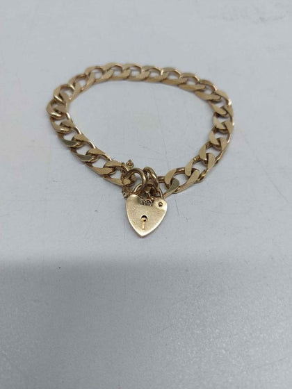 9ct Yellow Gold Curb Chain Bracelet With Heart Clasp - 8