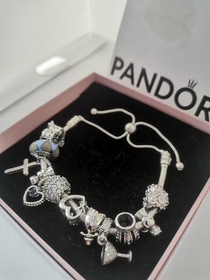Pandora Bracelet with 11 Charms, 36.87Grams, Hallmarked 925 ALE, Adjustable Strap APPROX 12