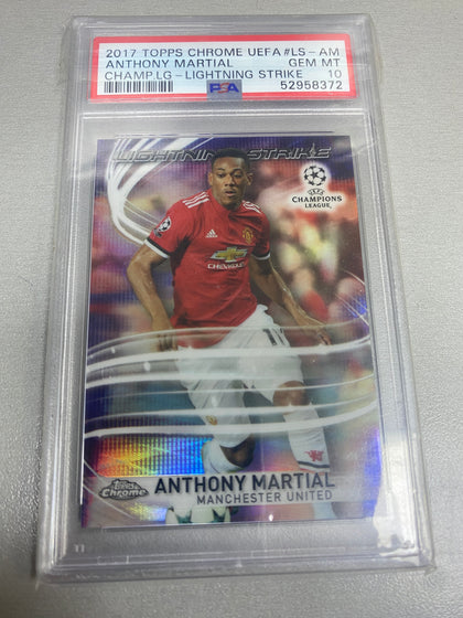 2017 topps chrome uefa champ.lg anthony martial lightning strike psa collectors card.