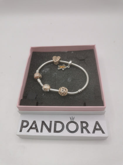 Pandora Bracelet with 4 Charms Hallmarked(ALE) Boxed