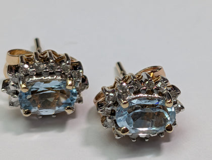 9ct Gold Diamond & Blue Stone Earrings