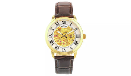 Rotary Men's Brown Leather Strap Silver Roman Dial Watch.