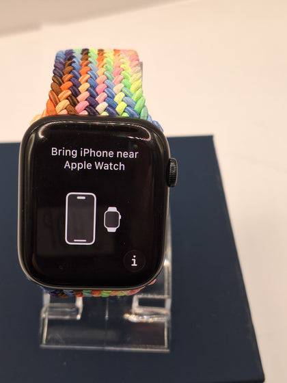Apple Watch Series 9 (Smart Watch), Midnight Aluminium, 45mm With Rainbow Strap, Boxed With Charger