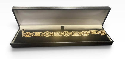 9ct 46.1G Stars and Bars Link Chain Bracelet, 8” Inches, Yellow Gold, Hallmarked