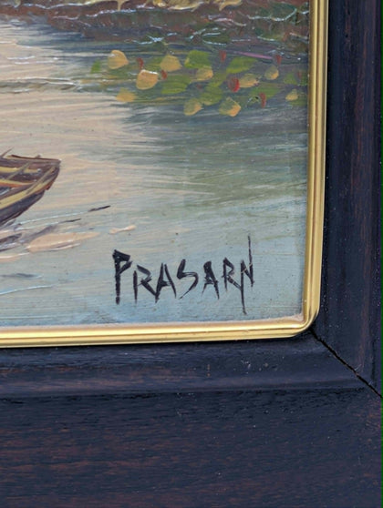 Vintage 20th Century Oil Painting By Prasarn