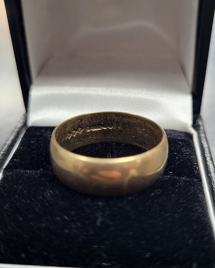 9CT Yellow Gold Band Ring - 5.2G - Size R. Hallmarked