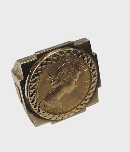 1963 Full 22ct Sovereign + 9ct Ring - Size R 1/2