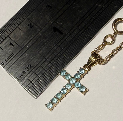 9ct Gold 20” Chain and Cross Pendant with Blue Stones