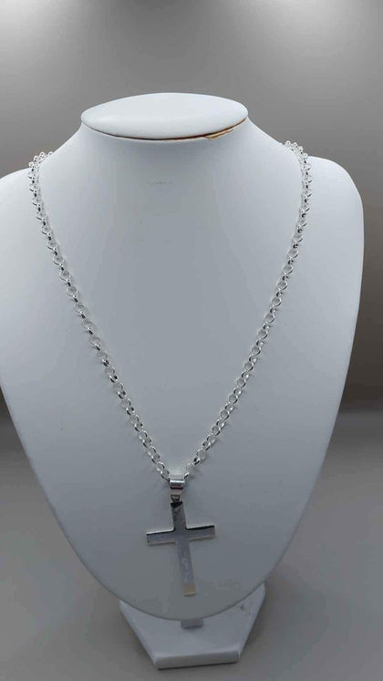 925 Sterling Silver Belcher Chain Necklace Wiith Cross Pendant - 24