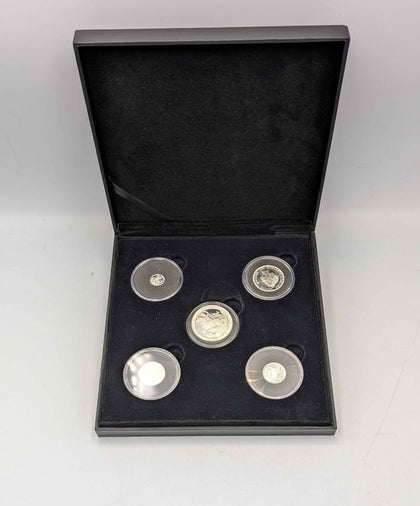 2019, 999 World's First Pure Silver Sovereign Five Coin Proof Set, Boxed