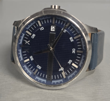 Armani Exchange Hampton 46mm Blue Dial Leather Mens Quartz Watch AX2133