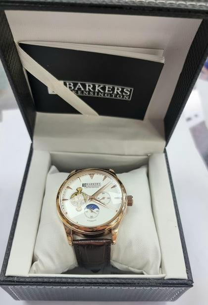 Barker's of Kensington Automatic Rose and Steel Men’s Watch With Brown Strap **NEW OTHER**