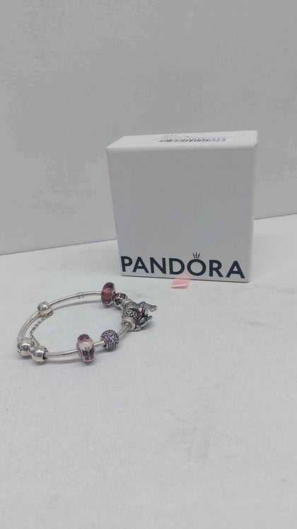 Pandora ALE 925 Sterling Silver Charm Bracelet With 9x Charms & Safety - 8