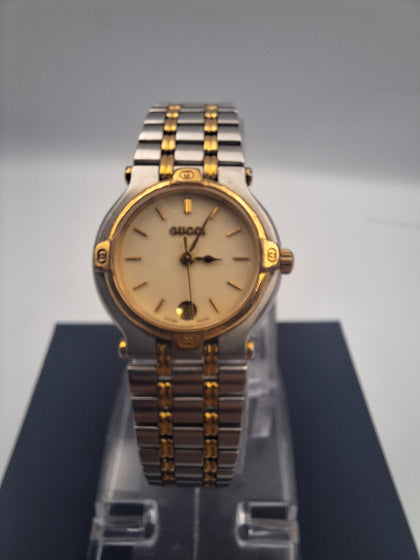 Original vintage gucci 9000L ladies quartz two toned steel dress watch  boxed