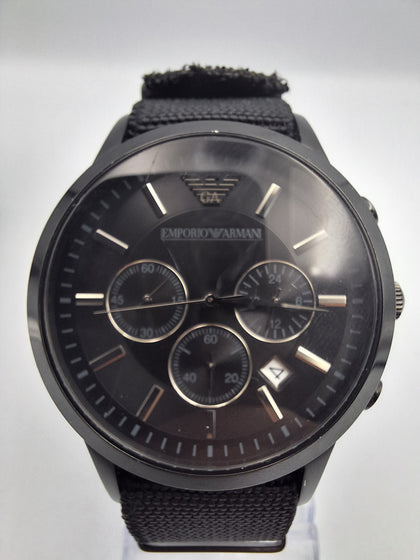 Emporio Armani AR2453 Men's Chronograph black quartz watch with black nato strap and original box