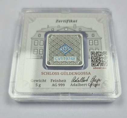 Geiger Edelmetalle 5g Gram 999 Fine Silver Square Bar Assay Capsule