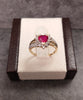 9ct Yellow Gold Red Heart & Diamond Cluster Ring - Size L