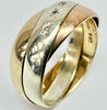 9ct three coloured tri ring with diamonds
