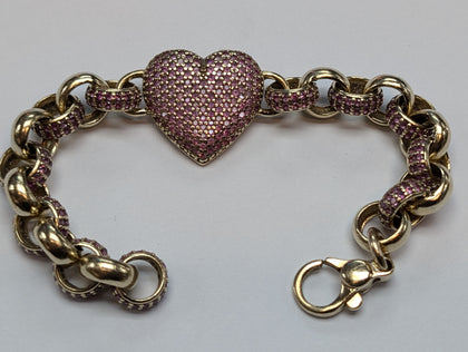 9CT GOLD BABY BELCHER BRACELET WITH LARGE HEART 12.98G PRESTON STORE