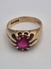 9ct Yellow Gold Dress Ring With Red Gemstone - Size M - 5.12 Grams