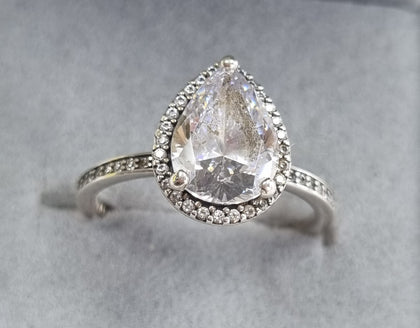 Pandora Sparkling Teardrop Halo Ring Size Q