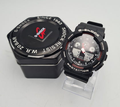 Casio G-shock GA-100 black and red Men's digital/analogue watch in original box