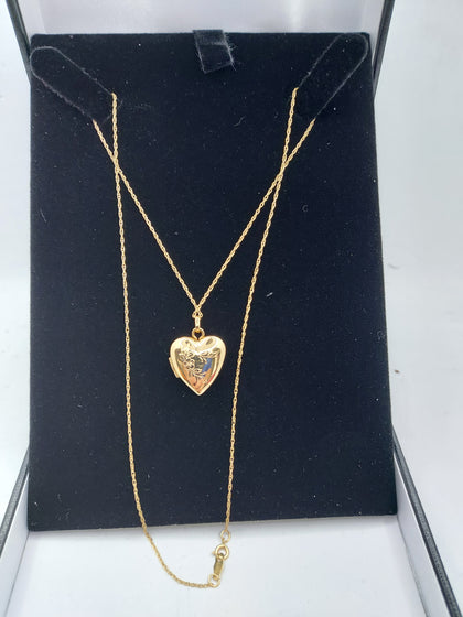 14CT Yellow Gold Thin Chain Necklace With Opening Heart Locket Pendant - 18