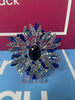 BLUE AND SILVER LARGE FLOWER BROUCH UNBOXED