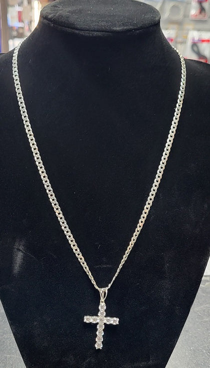 925 - Silver curb chain with cross - 23.84g - 24