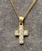9ct Yellow Gold Cross Bezel Set with 6 Square Clear Stones on a 23" 9ct Gold Curb Chain