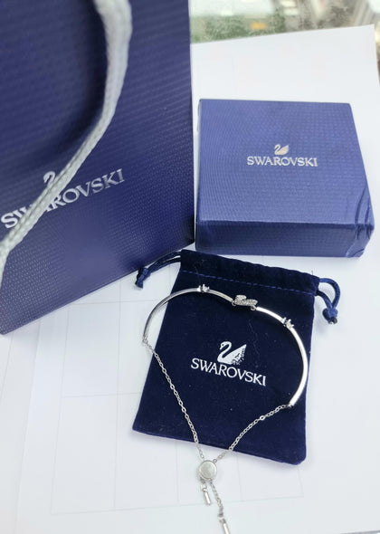 Swarovski Iconic Swan 5614119 Rhodium Plated Adjustable Bangle Bracelet White Crystals